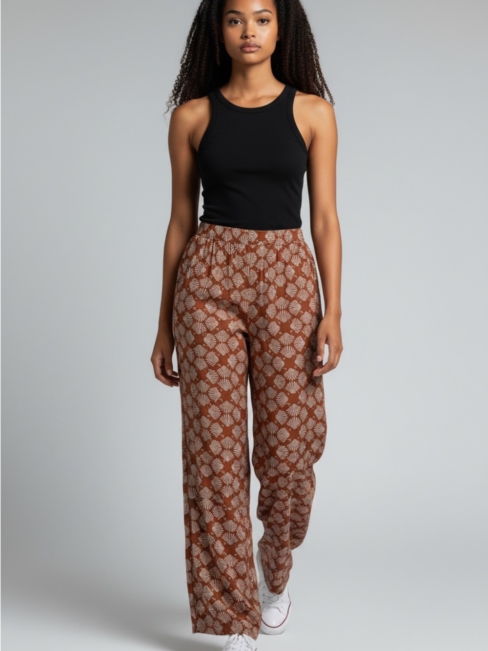 Anthropologie Brown Printed Wide-Leg Pants
